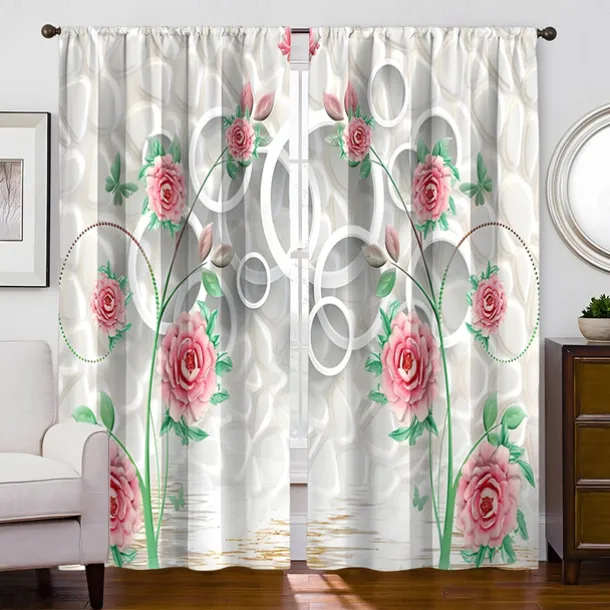 2 Panels Golden Roses Curtain Drapes Blackout Curtain For Living Room Bedroom Kitchen Window Treatments Thermal Insulated Room Darkening