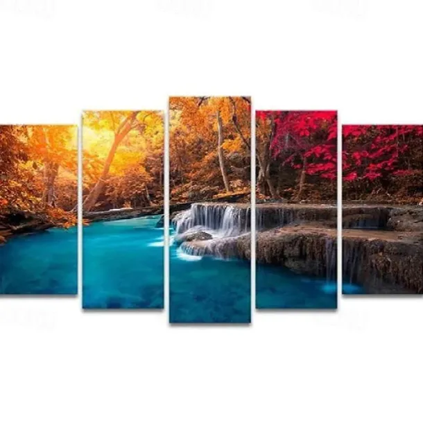 5 Panels Landscape Prints Posters/Picture Beach Blue Sea Sunset Modern Wall Art Wall Hanging Gift Home Decoration Rolled Canvas No Frame Unframed Unstretched