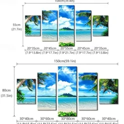 5 Panels Landscape Prints Posters/Picture Beach Blue Sea Sunset Modern Wall Art Wall Hanging Gift Home Decoration Rolled Canvas No Frame Unframed Unstretched