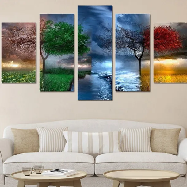 5 Panels Landscape Prints Posters/Picture Beach Blue Sea Sunset Modern Wall Art Wall Hanging Gift Home Decoration Rolled Canvas No Frame Unframed Unstretched