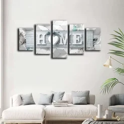 5 Panels Landscape Prints Posters/Picture Beach Blue Sea Sunset Modern Wall Art Wall Hanging Gift Home Decoration Rolled Canvas No Frame Unframed Unstretched