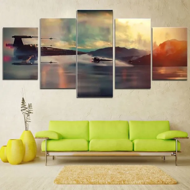 5 Panels Landscape Prints Posters/Picture Beach Blue Sea Sunset Modern Wall Art Wall Hanging Gift Home Decoration Rolled Canvas No Frame Unframed Unstretched