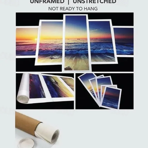 5 Panels Landscape Prints Posters/Picture Beach Blue Sea Sunset Modern Wall Art Wall Hanging Gift Home Decoration Rolled Canvas No Frame Unframed Unstretched