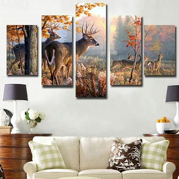 5 Panels Landscape Prints Posters/Picture Beach Blue Sea Sunset Modern Wall Art Wall Hanging Gift Home Decoration Rolled Canvas No Frame Unframed Unstretched