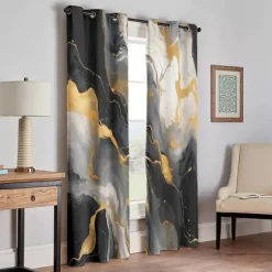 2 Panels Marble Pattern Curtain Drapes 100% Blackout Curtain For Living Room Bedroom Kitchen Window Treatments Thermal Insulated Room Darkening