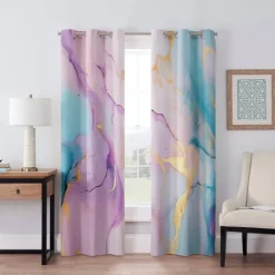 2 Panels Marble Pattern Curtain Drapes 100% Blackout Curtain For Living Room Bedroom Kitchen Window Treatments Thermal Insulated Room Darkening