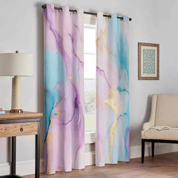2 Panels Marble Pattern Curtain Drapes 100% Blackout Curtain For Living Room Bedroom Kitchen Window Treatments Thermal Insulated Room Darkening
