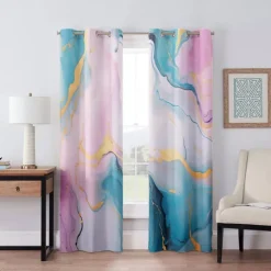 2 Panels Marble Pattern Curtain Drapes 100% Blackout Curtain For Living Room Bedroom Kitchen Window Treatments Thermal Insulated Room Darkening