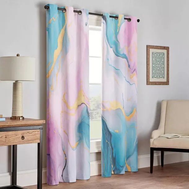 2 Panels Marble Pattern Curtain Drapes 100% Blackout Curtain For Living Room Bedroom Kitchen Window Treatments Thermal Insulated Room Darkening