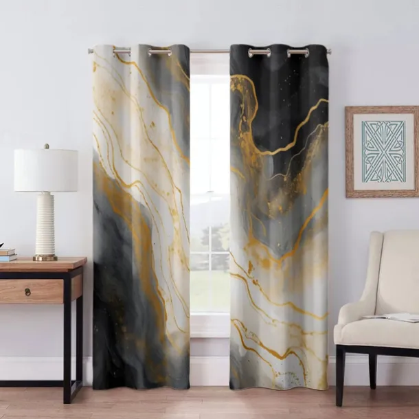 2 Panels Marble Pattern Curtain Drapes 100% Blackout Curtain For Living Room Bedroom Kitchen Window Treatments Thermal Insulated Room Darkening