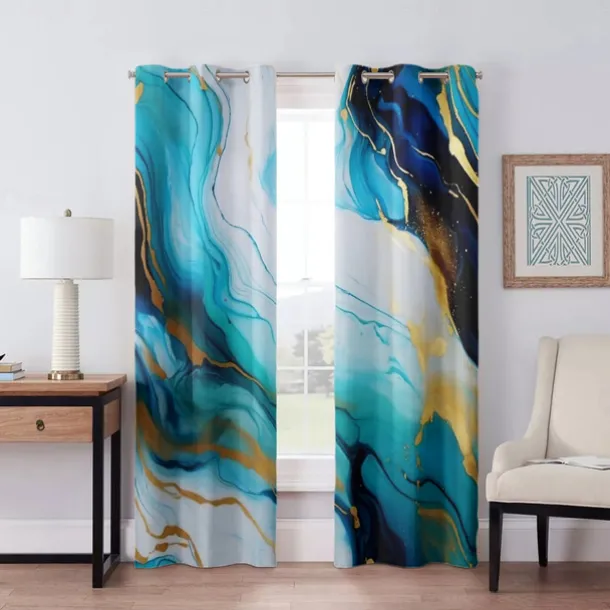 2 Panels Marble Pattern Curtain Drapes 100% Blackout Curtain For Living Room Bedroom Kitchen Window Treatments Thermal Insulated Room Darkening