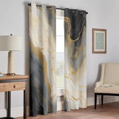 2 Panels Marble Pattern Curtain Drapes 100% Blackout Curtain For Living Room Bedroom Kitchen Window Treatments Thermal Insulated Room Darkening