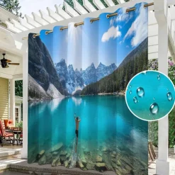 2 Panels Outdoor Curtain Privacy Waterproof, Sliding Patio Curtain Drapes, Pergola Curtains Grommet 3D Landscape For Gazebo, Balcony, Porch, Party, Hotel