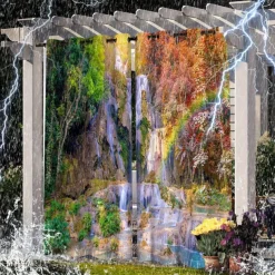 2 Panels Outdoor Curtain Privacy Waterproof, Sliding Patio Curtain Drapes, Pergola Curtains Grommet 3D Landscape For Gazebo, Balcony, Porch, Party, Hotel