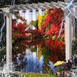 2 Panels Outdoor Curtain Privacy Waterproof, Sliding Patio Curtain Drapes, Pergola Curtains Grommet 3D Landscape For Gazebo, Balcony, Porch, Party, Hotel