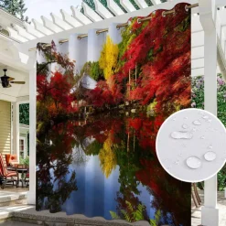 2 Panels Outdoor Curtain Privacy Waterproof, Sliding Patio Curtain Drapes, Pergola Curtains Grommet 3D Landscape For Gazebo, Balcony, Porch, Party, Hotel