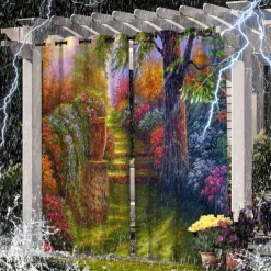 2 Panels Outdoor Curtain Privacy Waterproof, Sliding Patio Curtain Drapes, Pergola Curtains Grommet 3D Landscape For Gazebo, Balcony, Porch, Party, Hotel