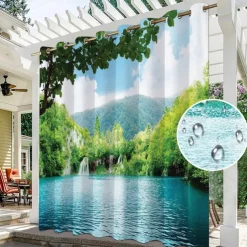 2 Panels Outdoor Curtain Privacy Waterproof, Sliding Patio Curtain Drapes, Pergola Curtains Grommet 3D Landscape For Gazebo, Balcony, Porch, Party, Hotel
