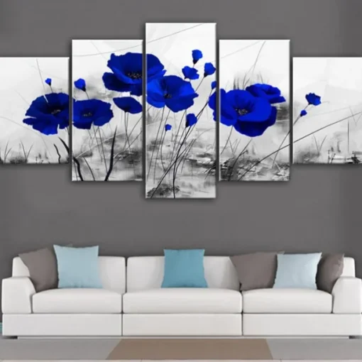 5 Panels Prints Painting Artwork Picture Three-Color Flowers Abstract Home Decoration Décor Rolled Canvas Unframed Unstretched