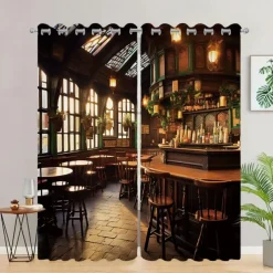 2 Panels Vintage Bar Curtain Drapes Blackout Curtain For Living Room Bedroom Kitchen Window Treatments Thermal Insulated Room Darkening