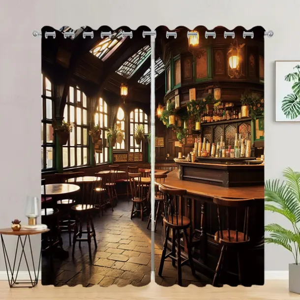 2 Panels Vintage Bar Curtain Drapes Blackout Curtain For Living Room Bedroom Kitchen Window Treatments Thermal Insulated Room Darkening