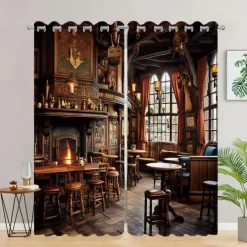 2 Panels Vintage Bar Curtain Drapes Blackout Curtain For Living Room Bedroom Kitchen Window Treatments Thermal Insulated Room Darkening