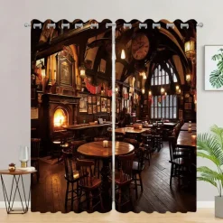 2 Panels Vintage Bar Curtain Drapes Blackout Curtain For Living Room Bedroom Kitchen Window Treatments Thermal Insulated Room Darkening