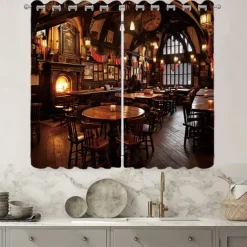 2 Panels Vintage Bar Curtain Drapes Blackout Curtain For Living Room Bedroom Kitchen Window Treatments Thermal Insulated Room Darkening