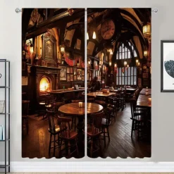 2 Panels Vintage Bar Curtain Drapes Blackout Curtain For Living Room Bedroom Kitchen Window Treatments Thermal Insulated Room Darkening