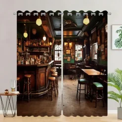 2 Panels Vintage Bar Curtain Drapes Blackout Curtain For Living Room Bedroom Kitchen Window Treatments Thermal Insulated Room Darkening