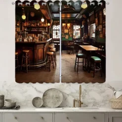 2 Panels Vintage Bar Curtain Drapes Blackout Curtain For Living Room Bedroom Kitchen Window Treatments Thermal Insulated Room Darkening