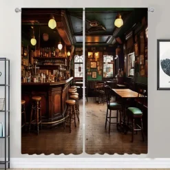 2 Panels Vintage Bar Curtain Drapes Blackout Curtain For Living Room Bedroom Kitchen Window Treatments Thermal Insulated Room Darkening