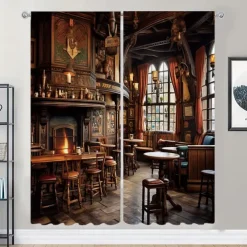 2 Panels Vintage Bar Curtain Drapes Blackout Curtain For Living Room Bedroom Kitchen Window Treatments Thermal Insulated Room Darkening