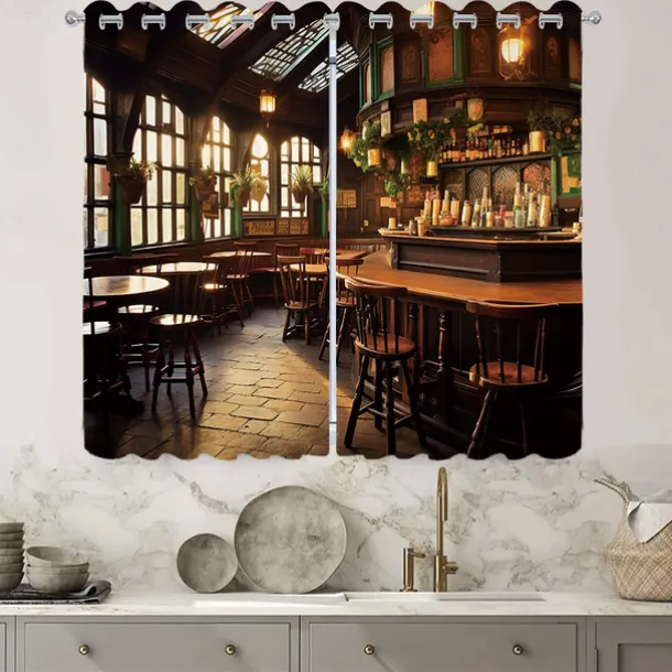 2 Panels Vintage Bar Curtain Drapes Blackout Curtain For Living Room Bedroom Kitchen Window Treatments Thermal Insulated Room Darkening