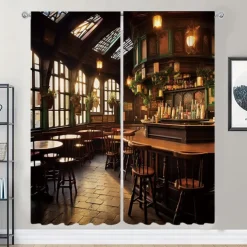 2 Panels Vintage Bar Curtain Drapes Blackout Curtain For Living Room Bedroom Kitchen Window Treatments Thermal Insulated Room Darkening