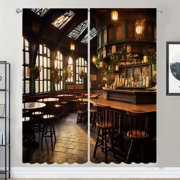 2 Panels Vintage Bar Curtain Drapes Blackout Curtain For Living Room Bedroom Kitchen Window Treatments Thermal Insulated Room Darkening