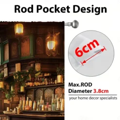 2 Panels Vintage Bar Curtain Drapes Blackout Curtain For Living Room Bedroom Kitchen Window Treatments Thermal Insulated Room Darkening