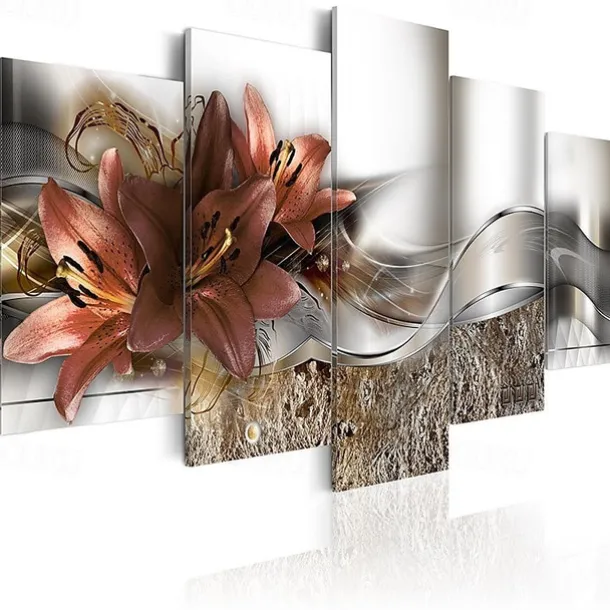 5 Panels Wall Art Canvas Flower Lily Prints Posters Painting Home Decoration Wall Hanging Gift Rolled Canvas No Frame Unframed Unstretched