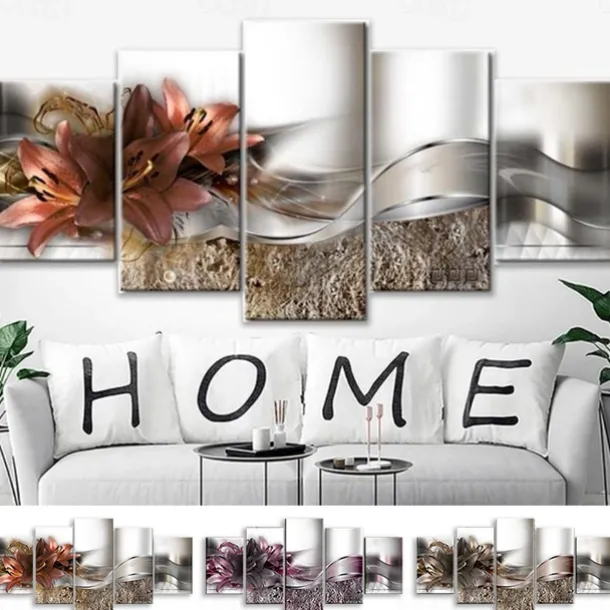 5 Panels Wall Art Canvas Flower Lily Prints Posters Painting Home Decoration Wall Hanging Gift Rolled Canvas No Frame Unframed Unstretched
