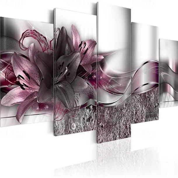 5 Panels Wall Art Canvas Flower Lily Prints Posters Painting Home Decoration Wall Hanging Gift Rolled Canvas No Frame Unframed Unstretched