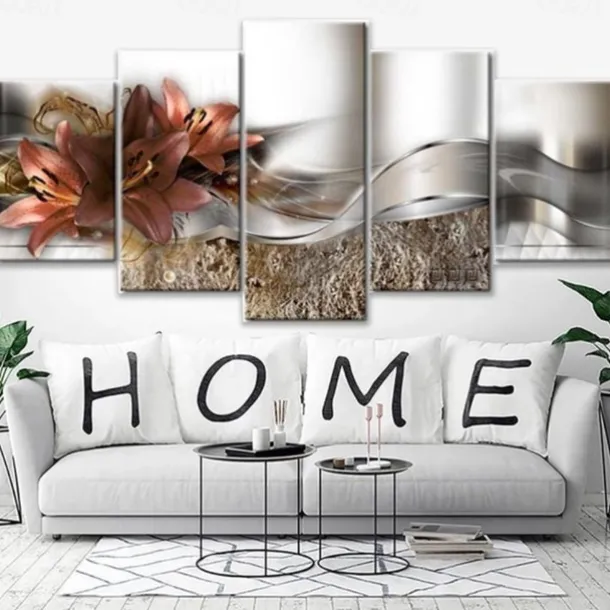 5 Panels Wall Art Canvas Flower Lily Prints Posters Painting Home Decoration Wall Hanging Gift Rolled Canvas No Frame Unframed Unstretched
