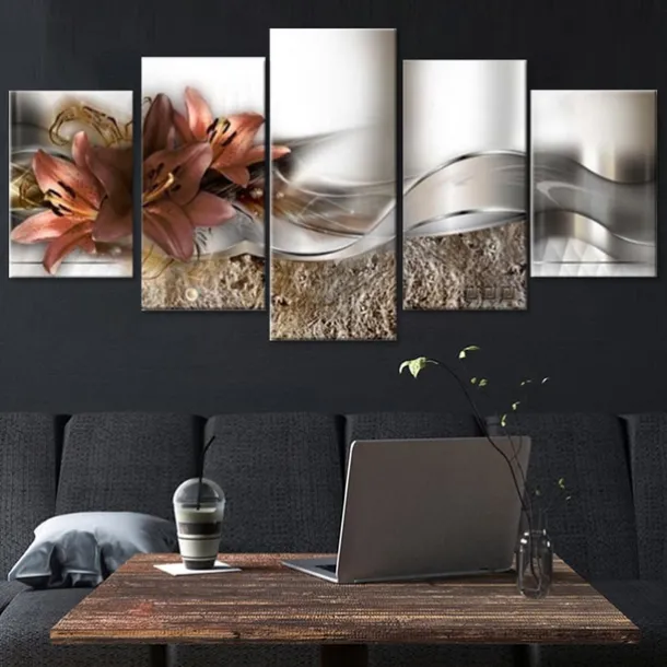 5 Panels Wall Art Canvas Flower Lily Prints Posters Painting Home Decoration Wall Hanging Gift Rolled Canvas No Frame Unframed Unstretched