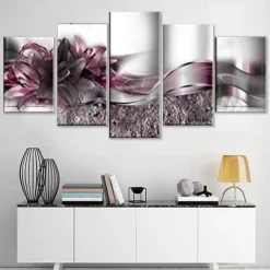 5 Panels Wall Art Canvas Flower Lily Prints Posters Painting Home Decoration Wall Hanging Gift Rolled Canvas No Frame Unframed Unstretched