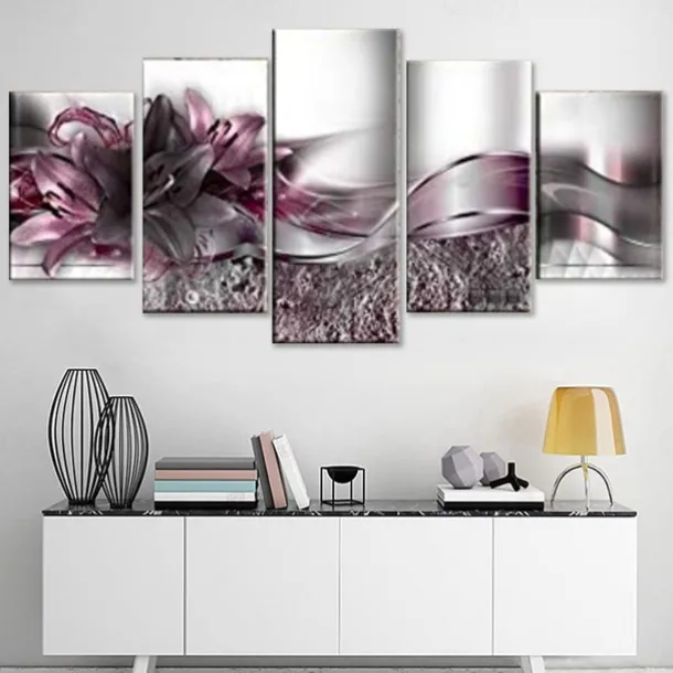 5 Panels Wall Art Canvas Flower Lily Prints Posters Painting Home Decoration Wall Hanging Gift Rolled Canvas No Frame Unframed Unstretched