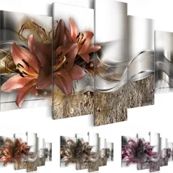 5 Panels Wall Art Canvas Flower Lily Prints Posters Painting Home Decoration Wall Hanging Gift Rolled Canvas No Frame Unframed Unstretched