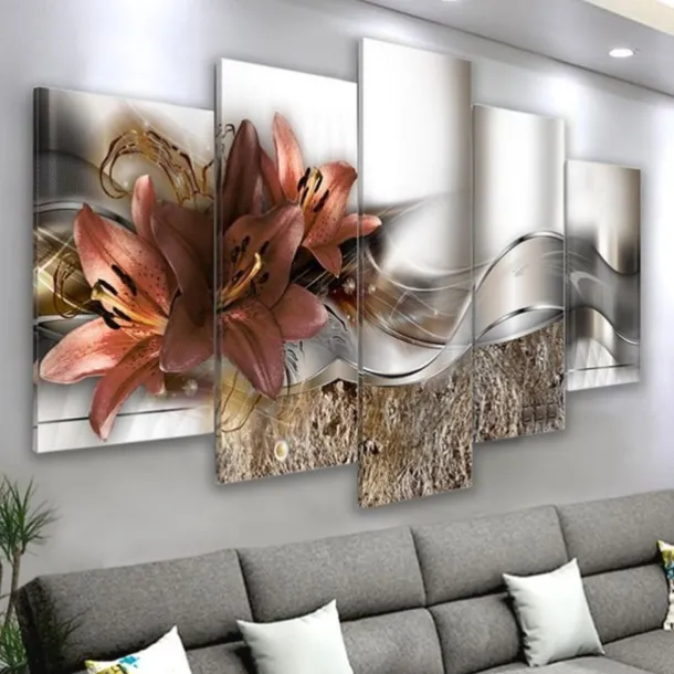 5 Panels Wall Art Canvas Flower Lily Prints Posters Painting Home Decoration Wall Hanging Gift Rolled Canvas No Frame Unframed Unstretched
