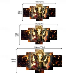 5 Panels Wall Art Canvas Prints Painting Artwork Picture Hindu God Ganesha Painting Home Decoration Decor Rolled Canvas No Frame Unframed Unstretched