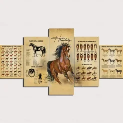 5 Panels Wall Art Canvas Prints Painting Artwork Picture Horse Painting Home Decoration Decor Rolled Canvas No Frame Unframed Unstretched