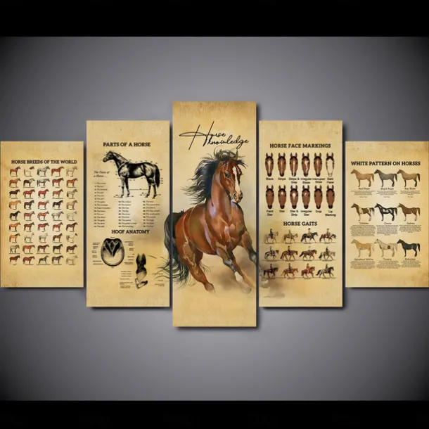5 Panels Wall Art Canvas Prints Painting Artwork Picture Horse Painting Home Decoration Decor Rolled Canvas No Frame Unframed Unstretched