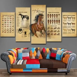 5 Panels Wall Art Canvas Prints Painting Artwork Picture Horse Painting Home Decoration Decor Rolled Canvas No Frame Unframed Unstretched